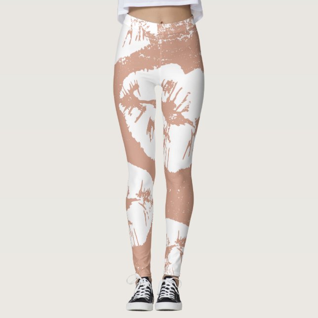 Braun handgemalte Küsse Aquarellfarben Leggings (Vorderseite)