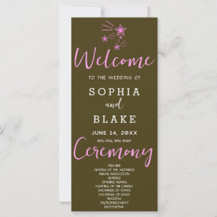 Braun Hochzeitsprogramm mit rosa Sternschnuppen