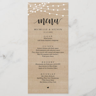 Braun-Holz-Hochzeitsessen Menükarte