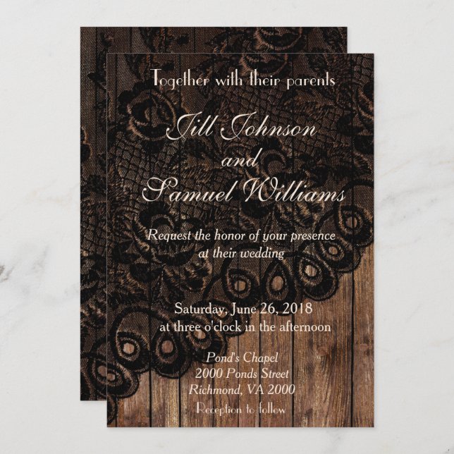 Braun Holz und Imitate Hochzeitsfeiern Einladung (Vorne/Hinten)