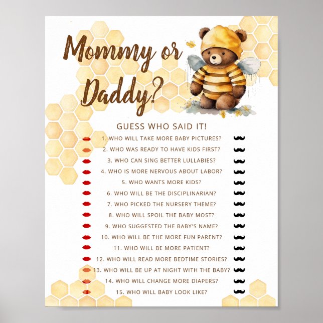 Braun Honig Teddy Bären Spiele Mommy oder Daddy? Poster (Vorne)