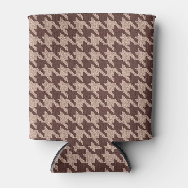 Braun Houndstooth Vornehm Klassisches Muster Dosenkühler (Vorderseite)