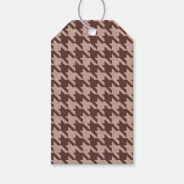 Braun Houndstooth Vornehm Klassisches Muster Geschenkanhänger (Vorderseite)