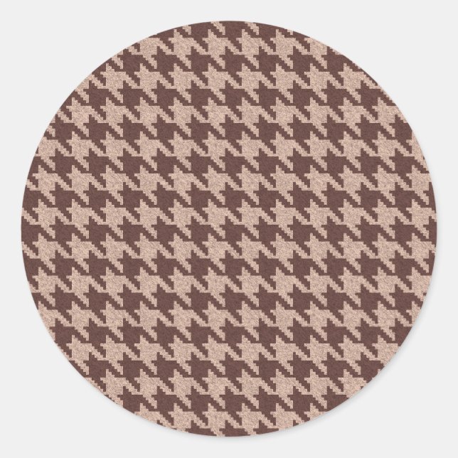 Braun Houndstooth Vornehm Klassisches Muster Runder Aufkleber (Vorderseite)