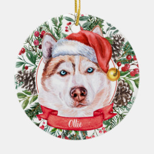 Braun Husky Dog Custom Weihnachtsfeier Keramik Ornament