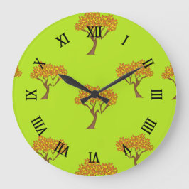 Braun im Herbst verlasse Bäume auf grün Große Wanduhr