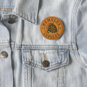 Braun im Vintage-Look, dunkelgrüner Hopfen, Bier-T Button