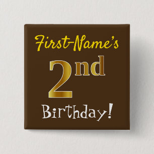 Braun, Imitate Gold 2. Geburtstag, mit Individuell Button