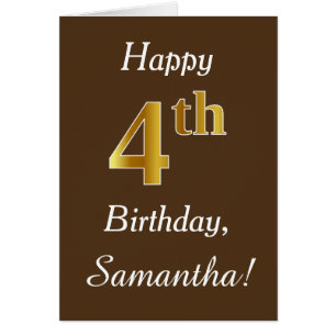 Braun, Imitate Gold 4. Geburtstag + Individuelle N