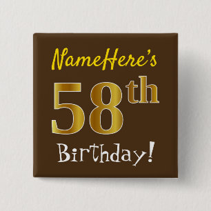 Braun, Imitate Gold 58. Geburtstag, mit Individuel Button