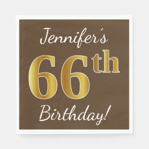 Braun, Imitate Gold 66. Geburtstag + Individuelle Serviette