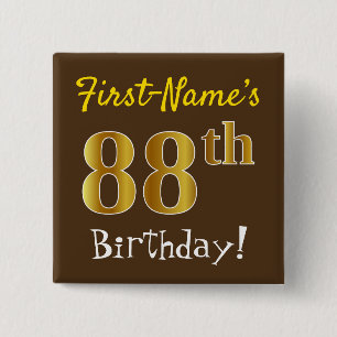 Braun, Imitate Gold 88. Geburtstag, mit Individuel Button