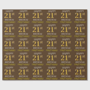 Braun, Imitate Gold "HAPPY 21. BIRTHDAY" Geschenkpapier