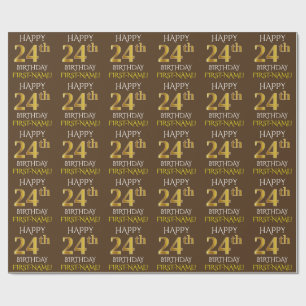 Braun, Imitate Gold "HAPPY 24. GEBURTSTAG" Geschenkpapier