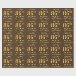 Braun, Imitate Gold "HAPPY 86. BIRTHDAY" Geschenkpapier
