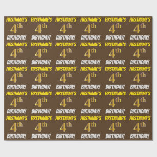 Braun, Imitate/Nachahmgold, "4. BIRTHTAG" Geschenkpapier