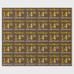 Braun, Imitation Gold Look "14. GEBURTSTAG" Geschenkpapier