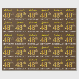 Braun, Imitation Gold-Look "48. GEBURTSTAG" Geschenkpapier