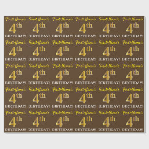Braun, Imitation Gold Look "4. BIRTHDAY" Geschenkpapier
