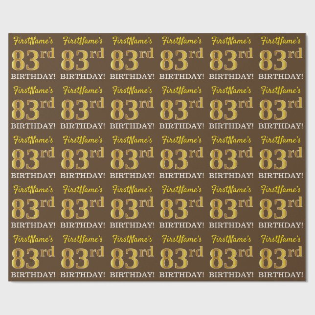 Braun, Imitation Gold Look "83. BIRTHDAY" Geschenkpapier (Flach)