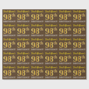 Braun, Imitation Gold Look "98. BIRTHDAY" Geschenkpapier