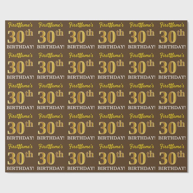 Braun, Imitation Gold sehen "30. GEBURTSTAG" aus Geschenkpapier (Flach)