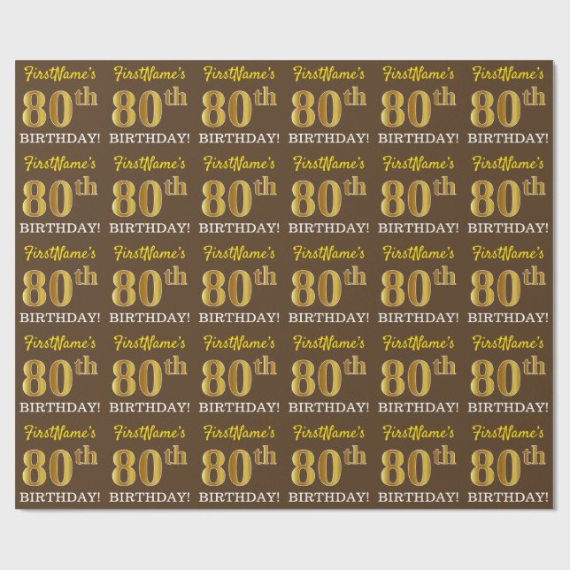 Braun, Imitation Gold sehen "80. GEBURTSTAG" aus Geschenkpapier (Flach)