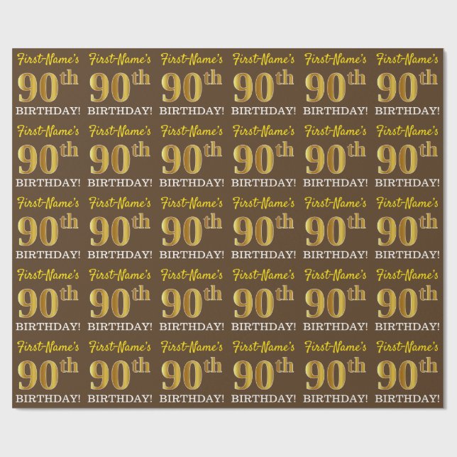 Braun, Imitation Gold sehen "90. GEBURTSTAG" aus Geschenkpapier (Flach)