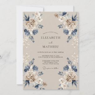 Braun-indigo-grüne Hochzeit Einladung