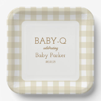 Braun kariert Baby-Q quadratischer Teller 2