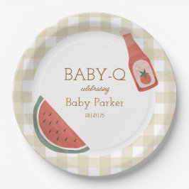 Braun kariert Baby-Q Teller rund