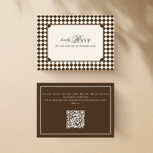 Braun kariert, QR-Code Hochzeit im Vintage-Stil RSVP Karte