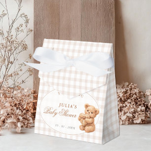 Braun kariert Teddybär neutrale Babyparty Papier Geschenkschachtel