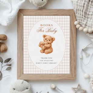 Braun kariert Teddybär neutrale Babyparty Papier Poster