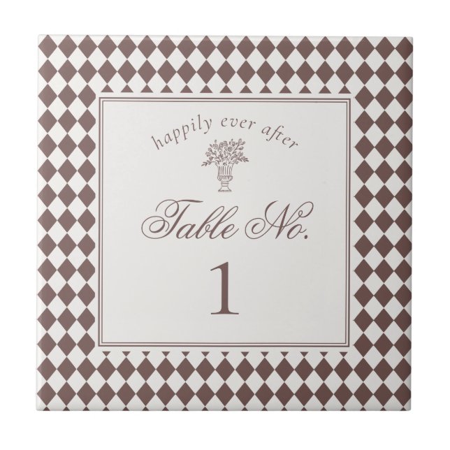 Braun karierte Harlekin-Hochzeitstisch-Nummer Fliese (Vorderseite)