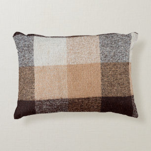 Braun karierte Wolle karierte Textur. Tartan Dekokissen