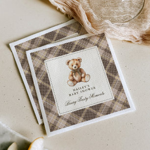 Braun karierter Teddybär-Baby-Shower im Vintage-St Serviette