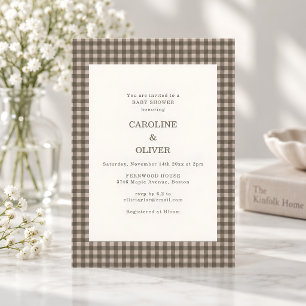 Braun kariertes Gingham-Karo-Paar Baby Shower Einladung