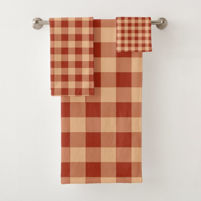 Braun kariertes Gingham-Muster Badhandtuch Set (Insitu)