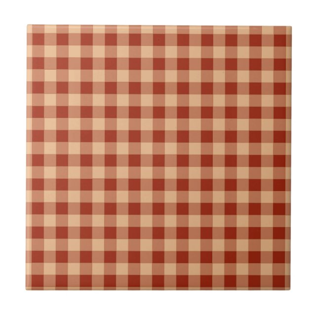 Braun kariertes Gingham-Muster Fliese (Vorderseite)
