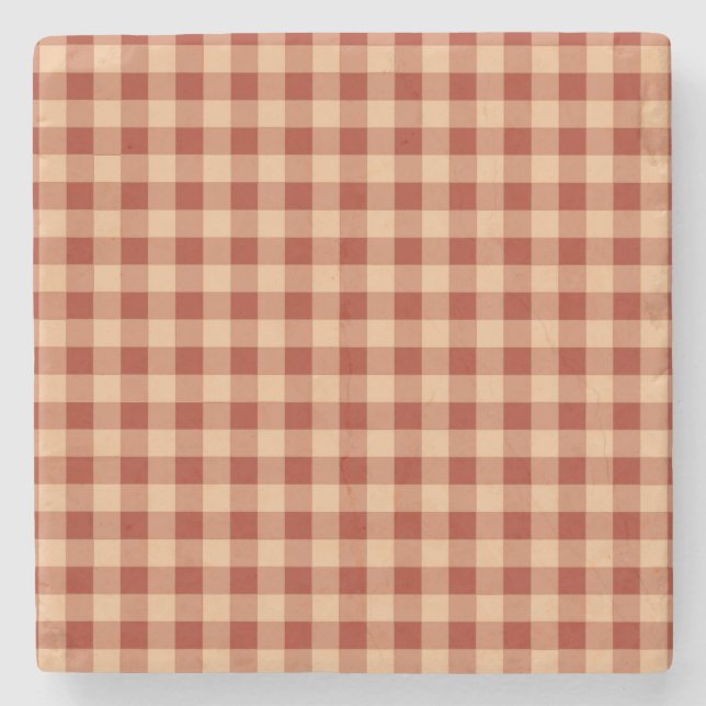 Braun kariertes Gingham-Muster Steinuntersetzer (Vorderseite)