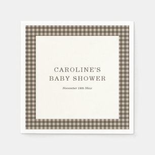 Braun kariertes Gingham Plaid personalisierte Baby Serviette