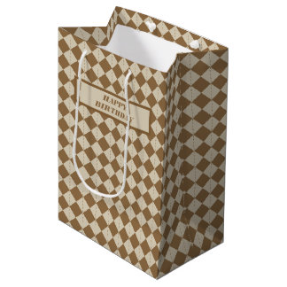 Braun kariertes Muster Happy Birthday vintage Mittlere Geschenktüte