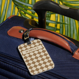 Braun kariertes Muster im Vintage-Stil Gepäckanhänger