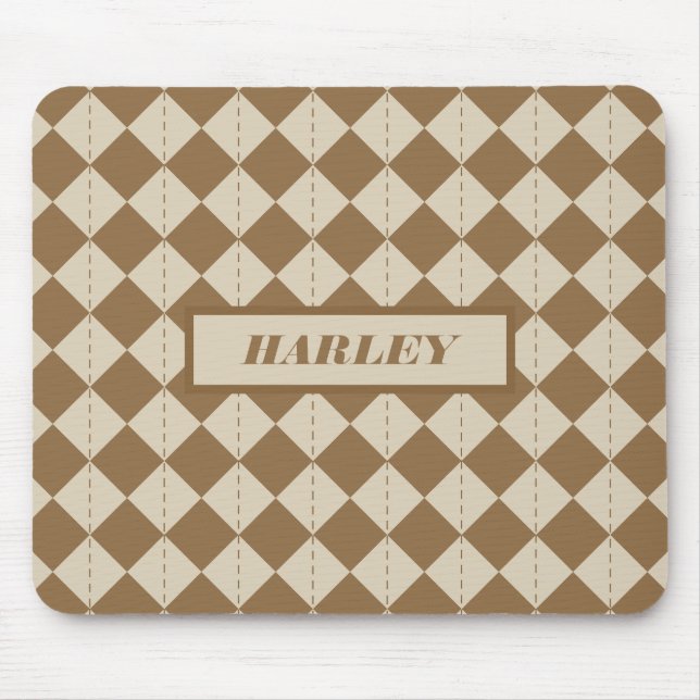 Braun kariertes Muster im Vintage-Stil Mousepad (Vorne)