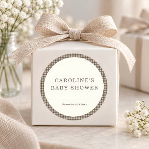Braun kariertes Retro-Baby-Shower-Muster Runder Aufkleber