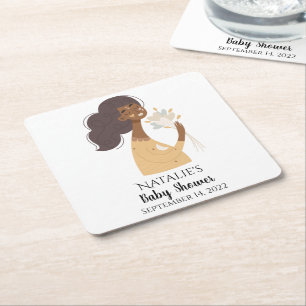 Braun lächelnd bohenhafte Frau mit Herzensbouquet Rechteckiger Pappuntersetzer