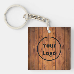 Braun lackiertes Holz mit Logo Schlüsselanhänger