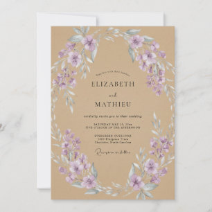 Braun-lavendelfarbene Eukalyptus-Hochzeit Einladung