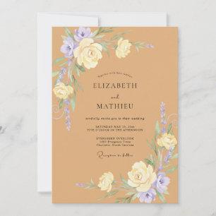 Braun-lila-Blütenblatt-Hochzeit Einladung